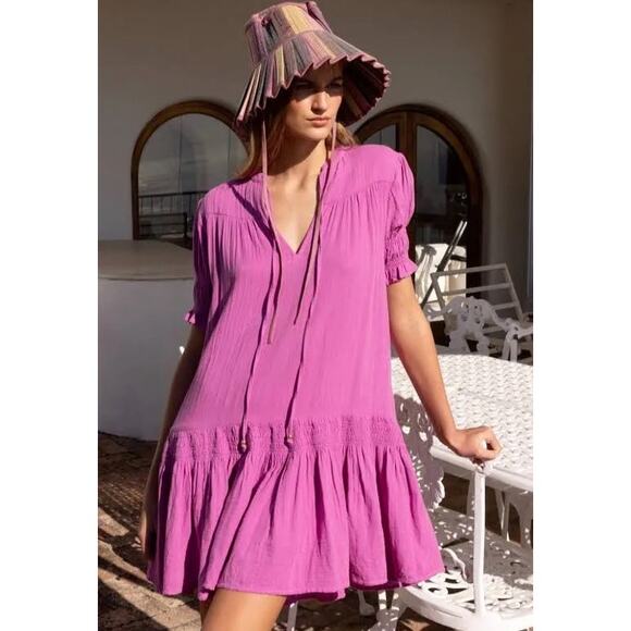 Oliphant Dresses & Skirts - NWT Oliphant Bahama Smocked Drop Mini Dress Cotton Gauze Beach Purple Small